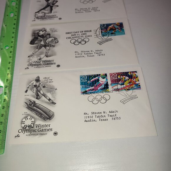 Set 3 FDC 1992 Winter Olympic Games Sports Stamps Collectibles Vintage USA Cover - Picture 3 of 5